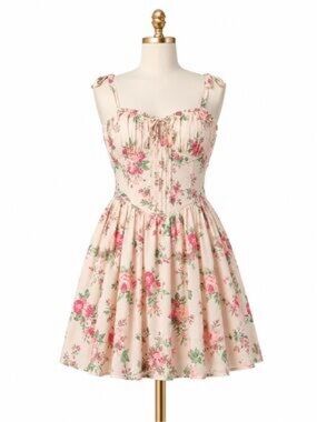 Trixxi Los Angeles Floral Corset Coquette Ruffle Sundress in Blush Pink NWT